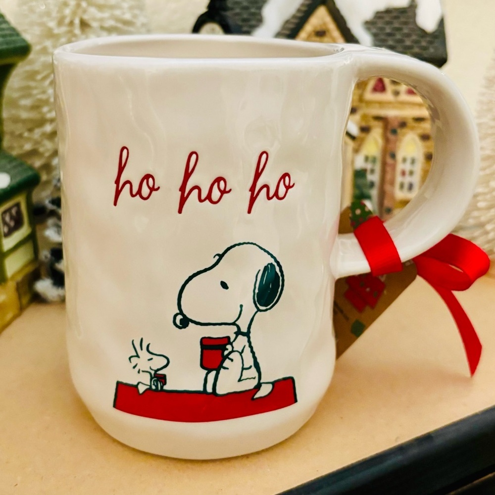 Rae Dunn Peanuts Snoopy Woodstock “ho ho ho” Christmas Coffee Cup Gift NEW